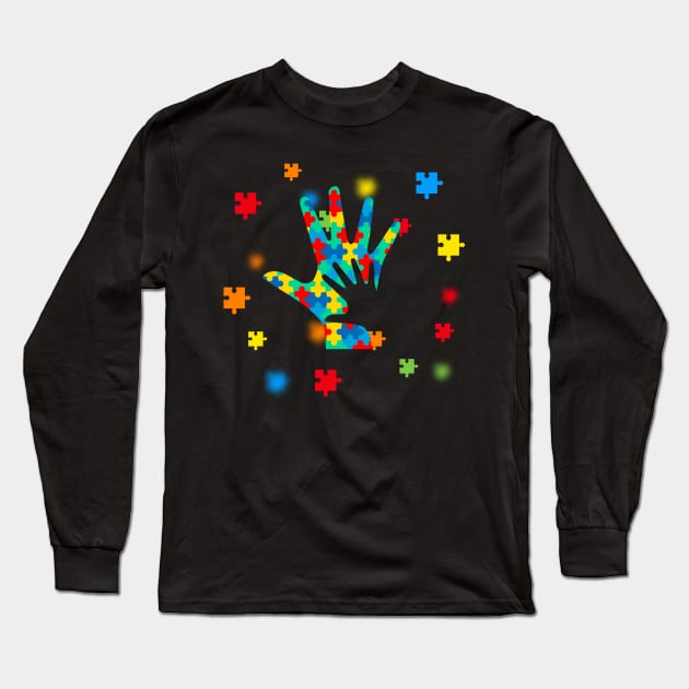 Hand Love Sign Language Autism Gift Awareness Support Long Sleeve T-Shirt by anesanlbenitez